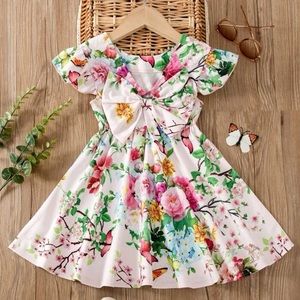 Toddler Girl Floral Print Bow Front Ruffle Dress